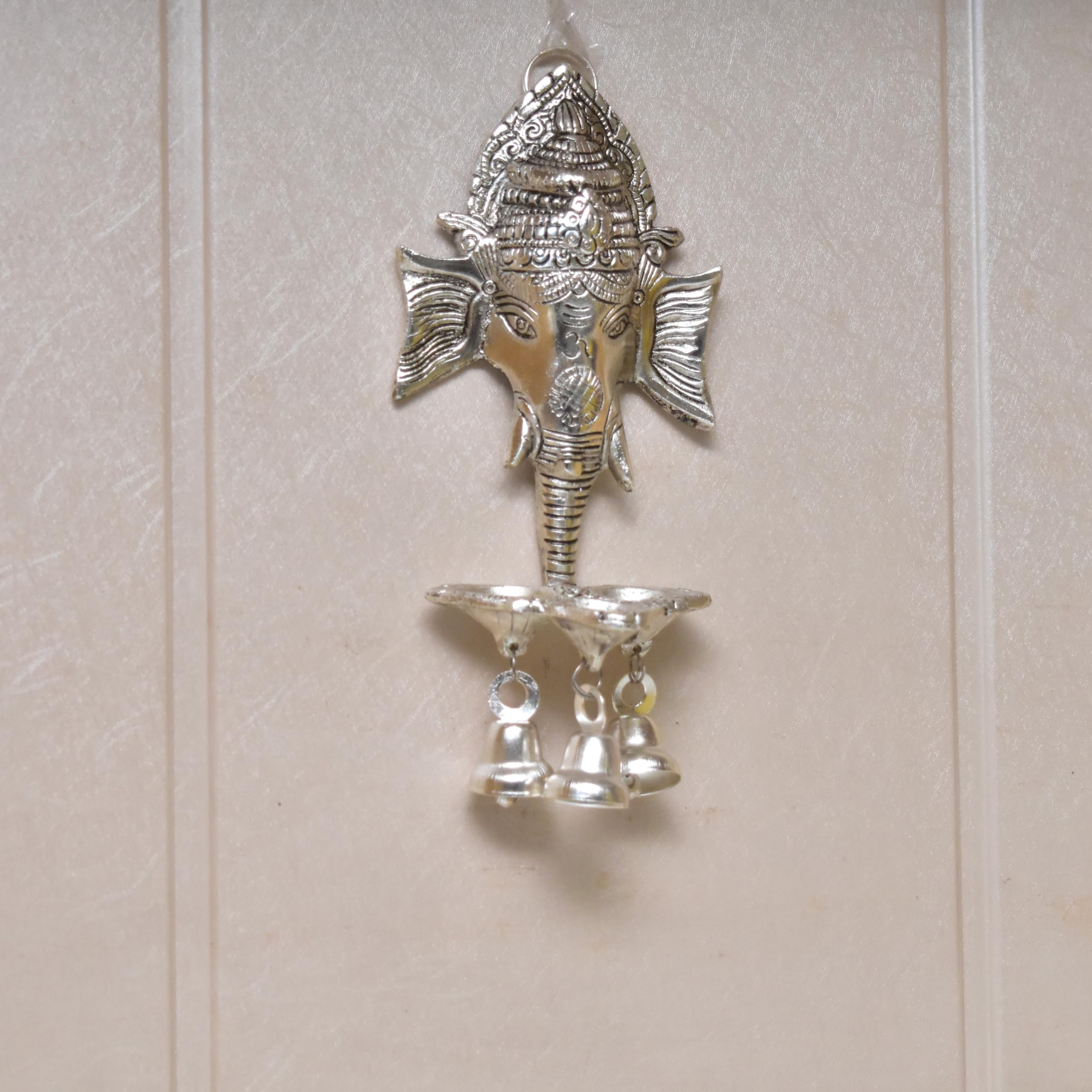 Dreamkraft Aluminium Antique Look Statue/Idol Ganesh Wall Hanging With DiyaS And Bells, Weight - 180 Gms